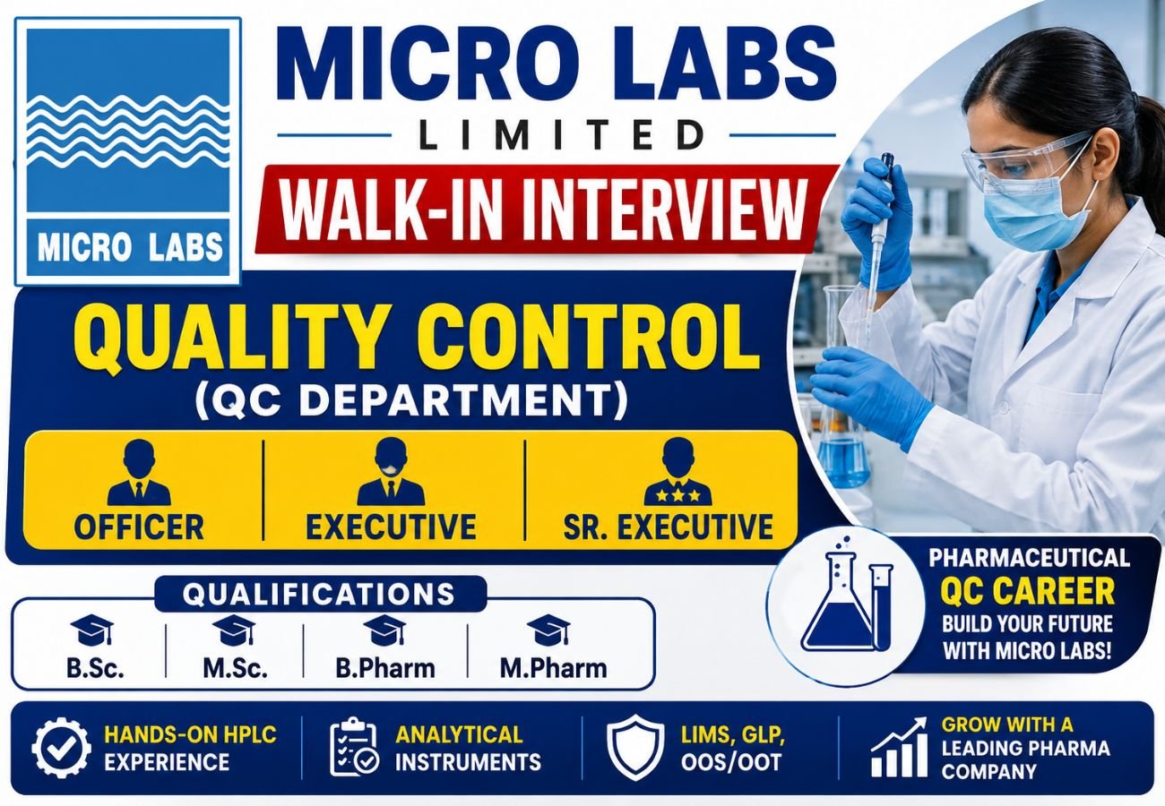 Micro Labs Limited is Hiring for Quality Control (QC)
