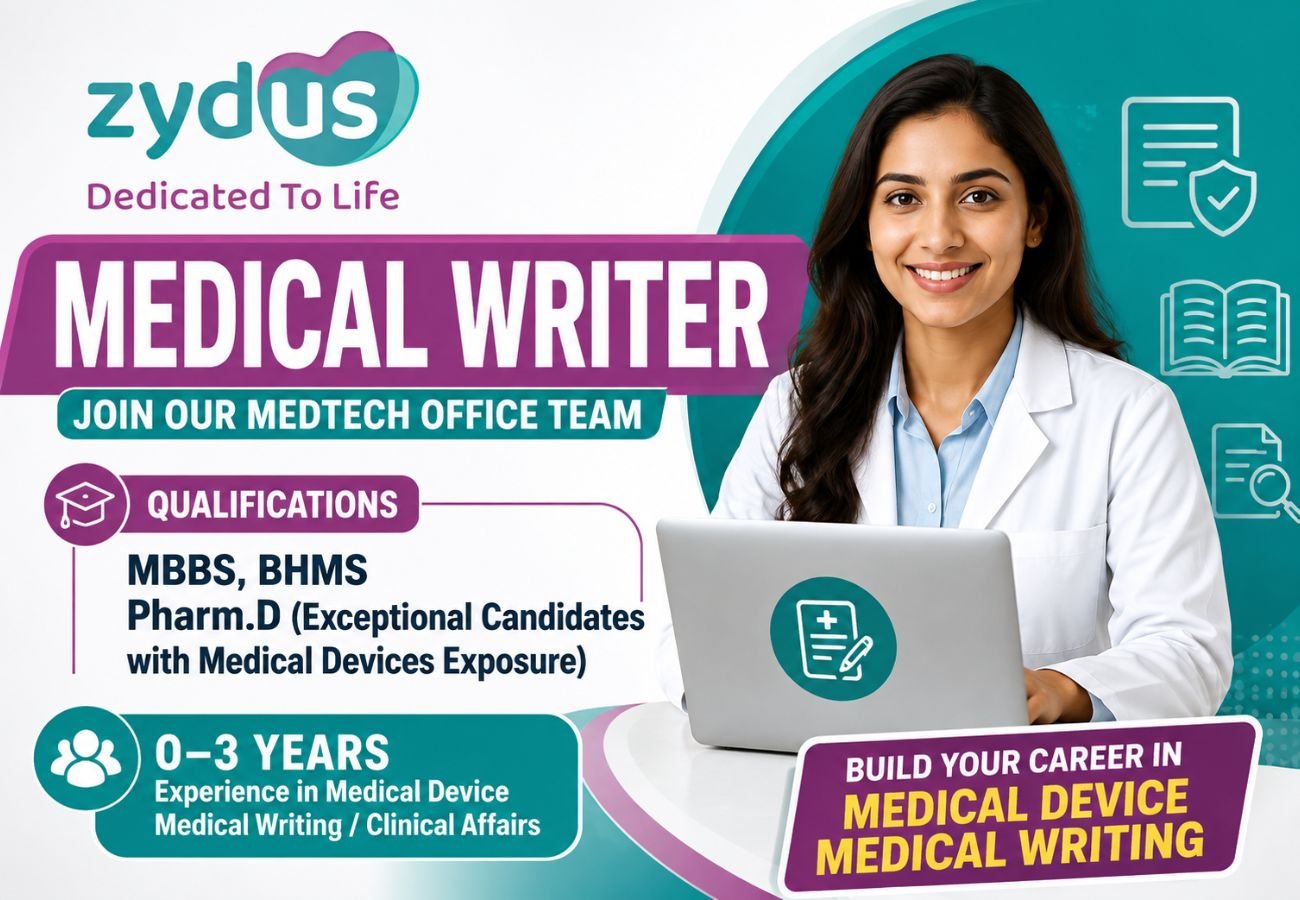 Zydus Lifesciences is Hiring Freshers & Experienced for Medical Writer Job