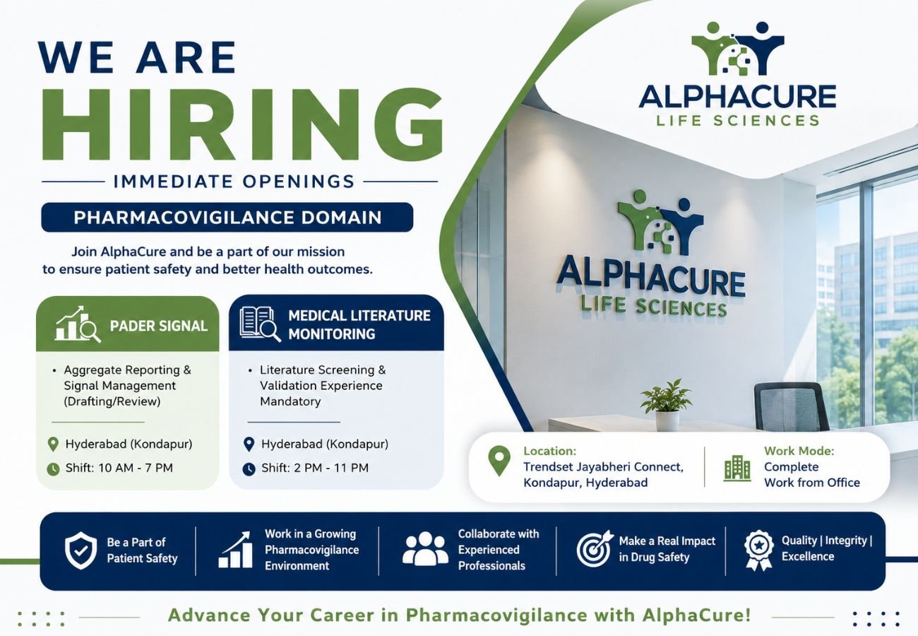 AlphaCure Hiring Pharmacovigilance Jobs | PADER Signal and Medical Literature Monitoring (MLM)