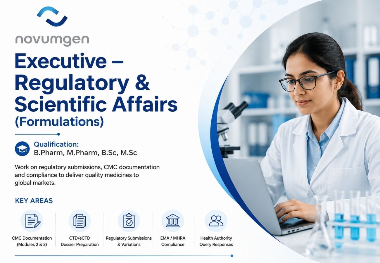 Novumgen Hiring Regulatory & Scientific Affairs (Formulations)