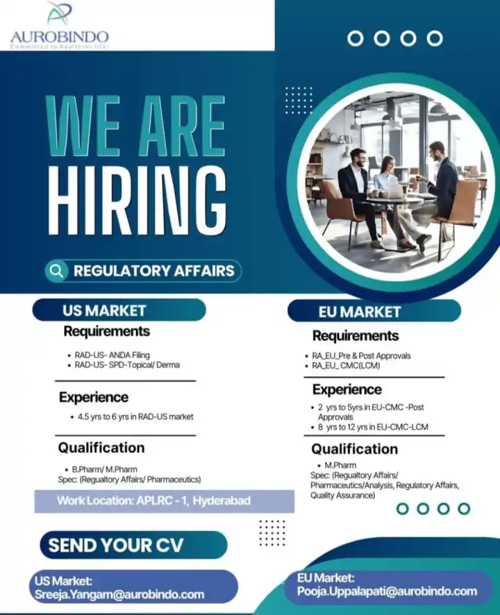 Aurobindo Pharma is Hiring for Regulatory Affairs