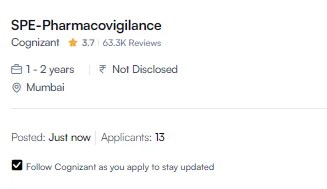 Cognizant Hiring for Pharmacovigilance in Mumbai