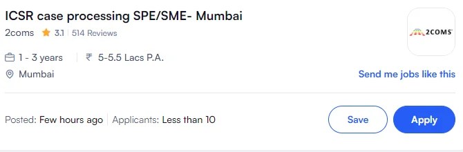 2COMS hiring Pharmacovigilance ICSR Case Processing
