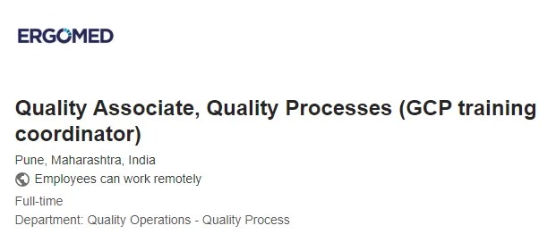 Ergomed Hiring Quality Associate, Quality Processes (GCP Training Coordinator)