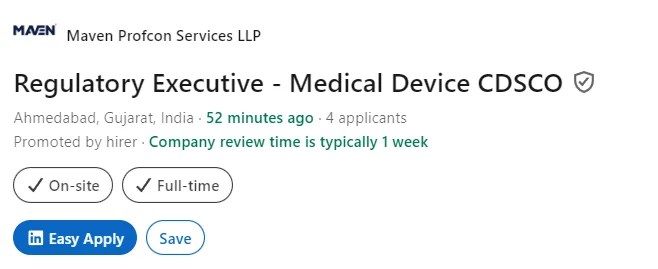 Maven Profcon Hiring for Regulatory Affairs - CDSCO & QA Jobs