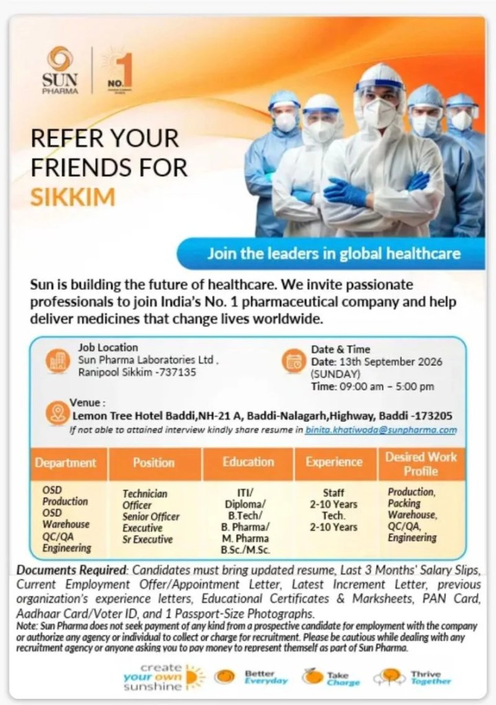 Sun Pharma is Hiring for OSD, Production, OSD Warehouse, QC/QA, Engineering
