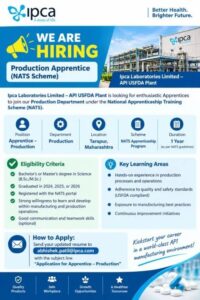 Ipca Laboratories is Hiring FRESHERS for Production – Apprentice
