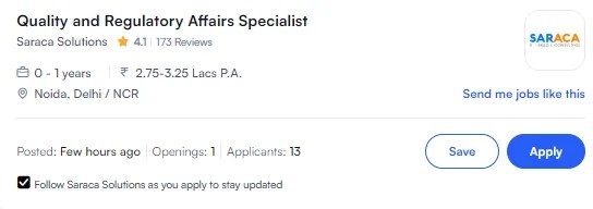 Quality & Regulatory Affairs Specialist Job at Saraca Solutions