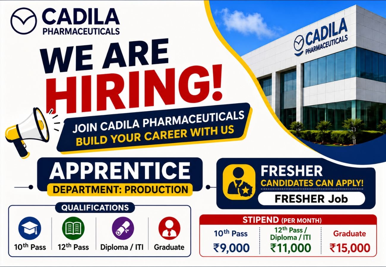 Cadila Pharmaceuticals is Hiring FRESHERS for Apprentice &ndash; Production