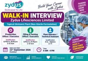 Zydus Lifesciences is Hiring for Production, Filling & Packing and Plant Operator