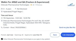 Orbicular Pharmaceutical Hiring Freshers & Experienced For R&D & QA