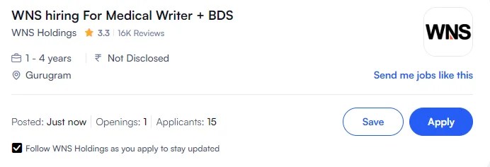 WNS hiring for Medical Writer