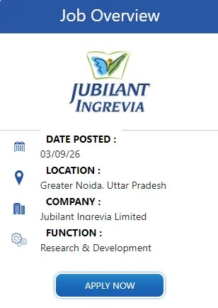Jubilant Ingrevia Hiring Freshers As Trainee RA - ANU