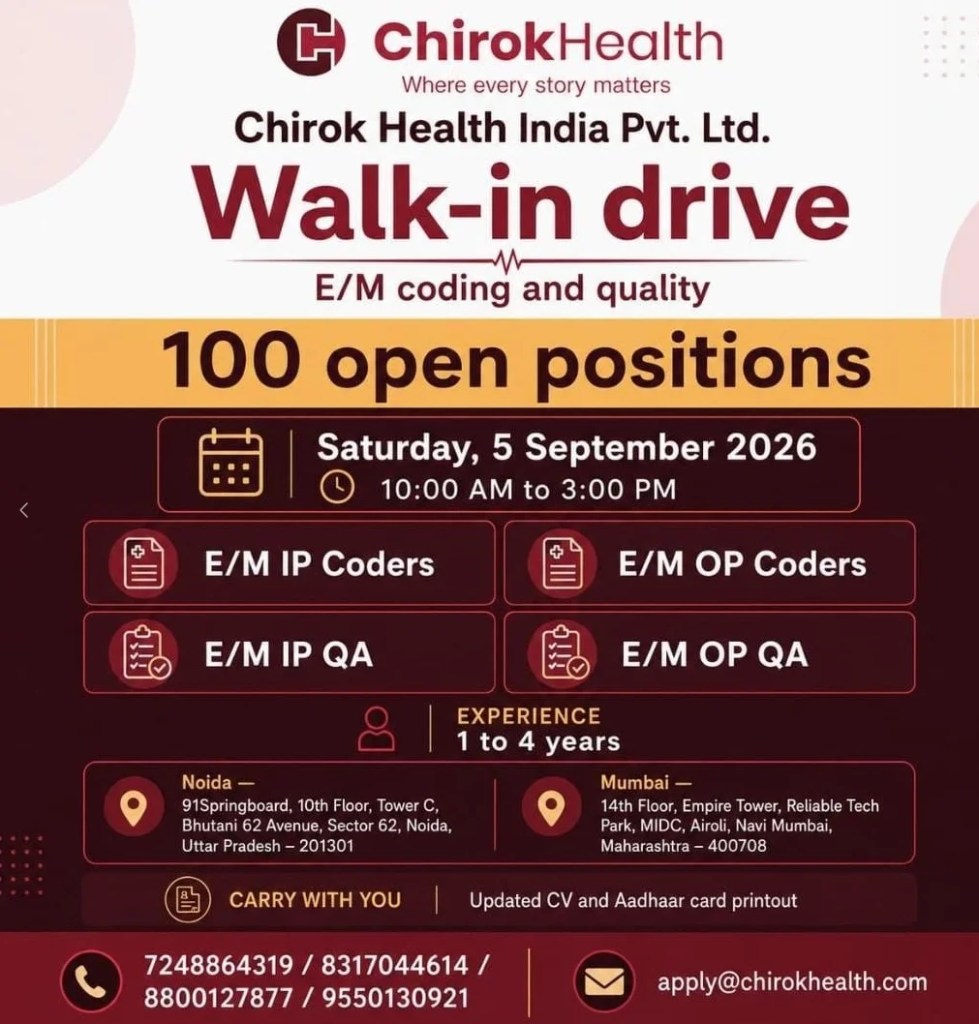Chirok Health walk-in drive for E/M Coding and Quality | Medical Coding