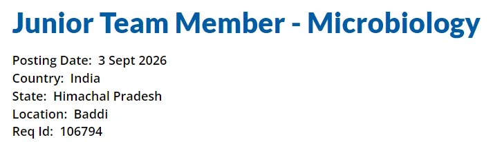 Junior Team Member Microbiology Job in CIPLA