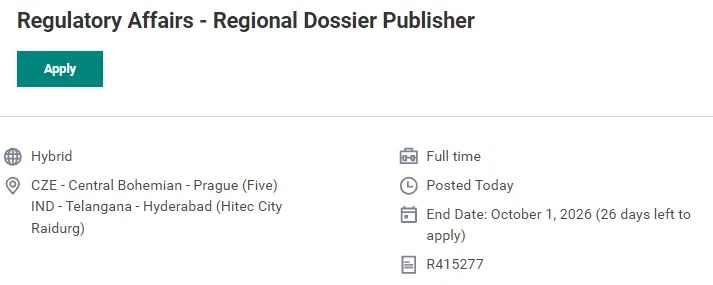 MSD Hiring Regulatory Affairs Regional Dossier Publisher