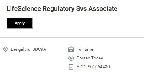 Accenture LifeScience Regulatory Associate Job